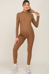 Mocha Ribbed Maternity Jumpsuit