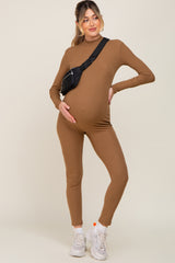 Mocha Ribbed Maternity Jumpsuit