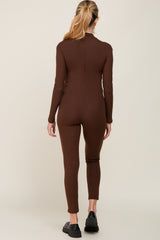 Brown Ribbed Maternity Jumpsuit