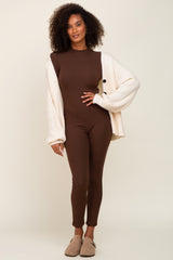 Brown Ribbed Jumpsuit