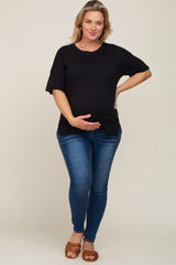 Black Short Sleeve Pocketed Plus Maternity Top