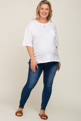 White Short Sleeve Pocketed Plus Maternity Top