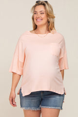 Peach Short Sleeve Pocketed Plus Maternity Top