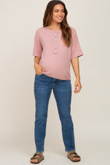 Mauve Oversized Maternity Henley Top