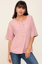 Mauve Oversized Henley Top