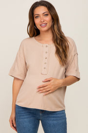 Beige Oversized Maternity Henley Top