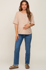 Beige Oversized Maternity Henley Top