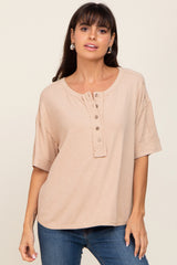 Beige Oversized Maternity Henley Top