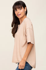 Beige Oversized Henley Top