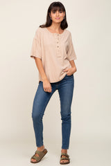 Beige Oversized Henley Top