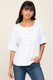 White Oversized Henley Top