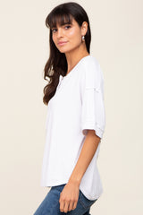 White Oversized Henley Top