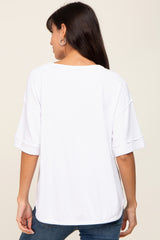 White Oversized Henley Top