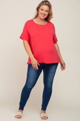 Coral Oversized Short Cuffed Dolman Sleeve Maternity Tee