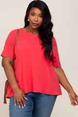 Coral Oversized Short Cuffed Dolman Sleeve Maternity Tee