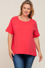 Coral Oversized Short Cuffed Dolman Sleeve Maternity Tee