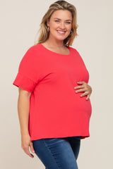 Coral Oversized Short Cuffed Dolman Sleeve Maternity Tee