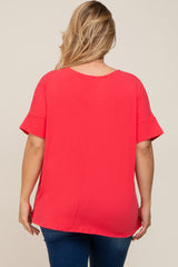 Coral Oversized Short Cuffed Dolman Sleeve Maternity Tee