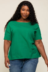 Green Oversized Short Cuffed Dolman Sleeve Tee