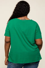 Green Oversized Short Cuffed Dolman Sleeve Tee