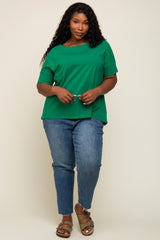 Green Oversized Short Cuffed Dolman Sleeve Tee