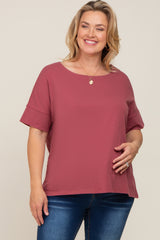 Burgundy Oversized Short Cuffed Dolman Sleeve Maternity Tee