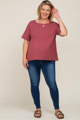 Burgundy Oversized Short Cuffed Dolman Sleeve Maternity Tee