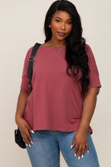 Burgundy Oversized Short Cuffed Dolman Sleeve Tee