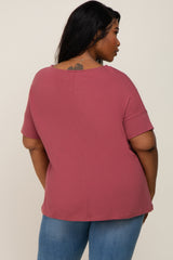 Burgundy Oversized Short Cuffed Dolman Sleeve Tee