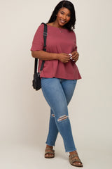 Burgundy Oversized Short Cuffed Dolman Sleeve Tee