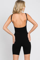 Black Rib Knit Sleeveless Romper