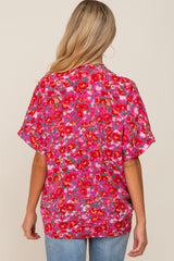 Fuchsia Floral V-Neck Short Dolman Sleeve Maternity Top