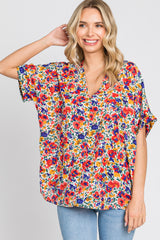 Ivory Floral V-Neck Short Dolman Sleeve Maternity Top