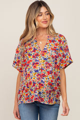 Ivory Floral V-Neck Short Dolman Sleeve Maternity Top