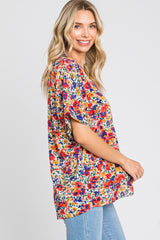 Ivory Floral V-Neck Short Dolman Sleeve Top