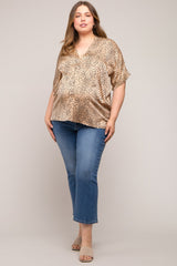 Taupe Animal Print Satin Maternity Plus Top