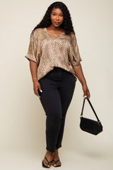 Taupe Animal Print Satin Plus Top