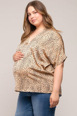 Taupe Animal Print Satin Maternity Plus Top