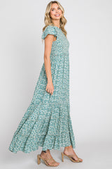 Teal Floral Tiered Maxi Dress