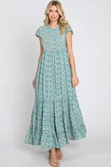 Teal Floral Tiered Maxi Dress