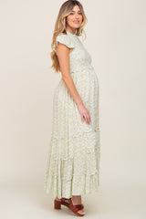 Mint Floral Tiered Maternity Maxi Dress