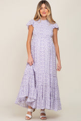 Lavender Floral Tiered Maternity Maxi Dress