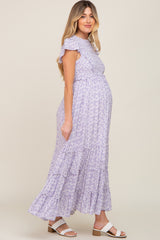 Lavender Floral Tiered Maternity Maxi Dress