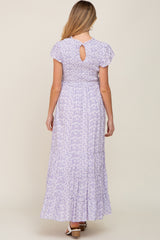 Lavender Floral Tiered Maternity Maxi Dress