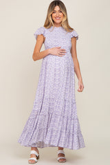 Lavender Floral Tiered Maternity Maxi Dress