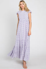 Lavender Floral Tiered Maternity Maxi Dress