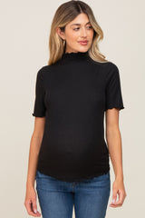 Black Fitted Lettuce Trim Maternity Top