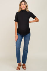 Black Fitted Lettuce Trim Maternity Top