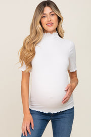 White Fitted Lettuce Trim Maternity Top