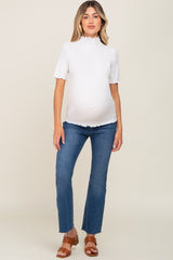 White Fitted Lettuce Trim Maternity Top